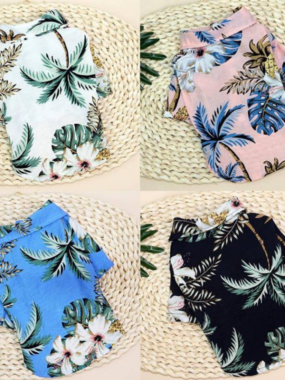 Summer Hawaii Beach Shirt Pet Clothes Cat Dog Coconut Tree Printed Coat Thin Short Sleeve Dog Clothing Puppy Overalls
