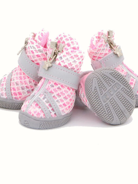 DogMEGA Breathable Mesh Dog Shoes for Small Medium Dogs, Reflective Dog Boots with Adjustable Strip, Anti-Slip Dog Bootie for Outdoor Hiking Protection