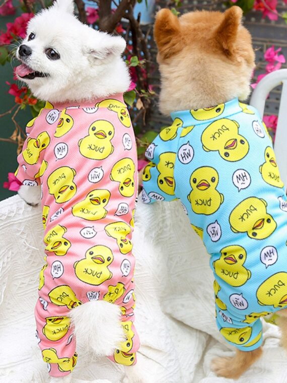 Yellow Duck Pattern Jumpsuits For Active Dogs