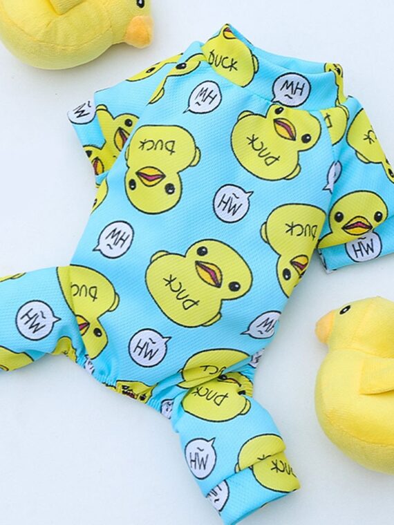 Yellow Duck Pattern Jumpsuits For Active Dogs