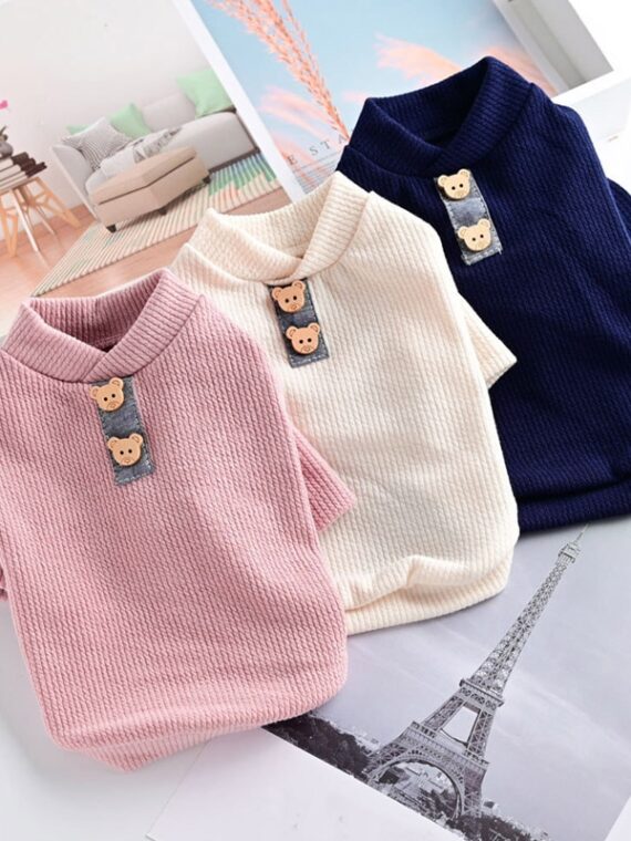 High Neck Sweater With Cute Bear Button