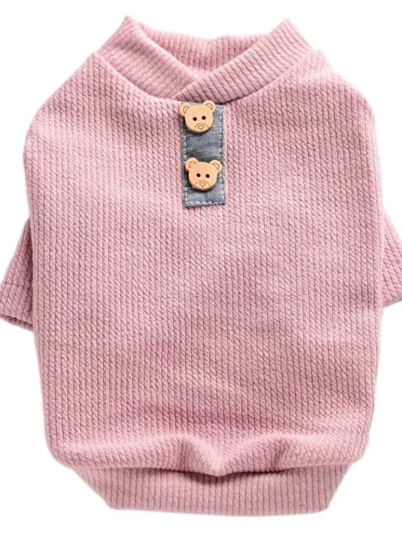 High Neck Sweater With Cute Bear Button