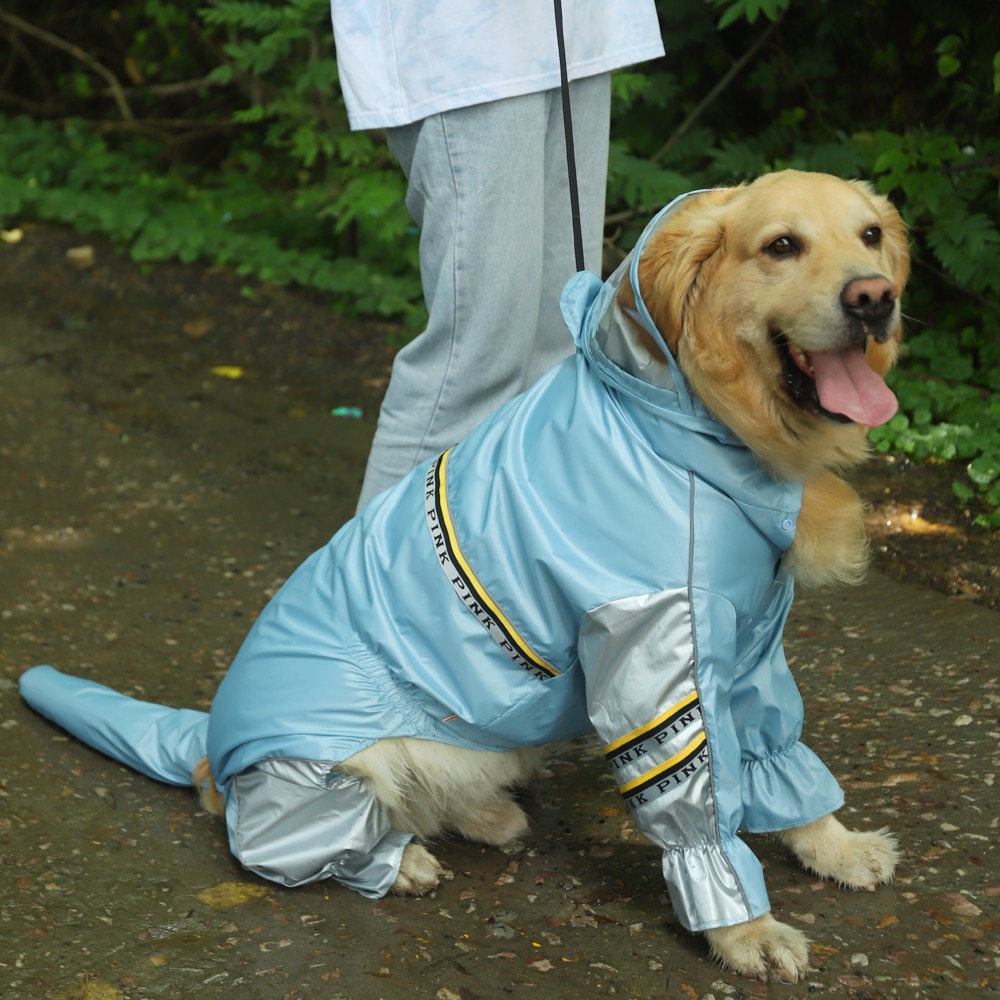 Full Body Raincoat With Hood And Tail For Large Dogs
