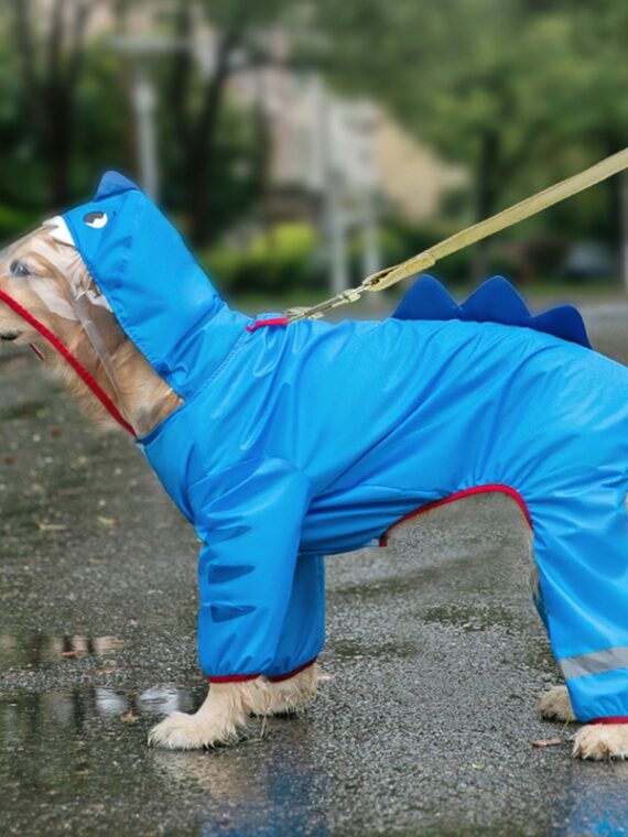 Blue Dinosaur Raincoat With Cover Tail - Raincoat For Dog
