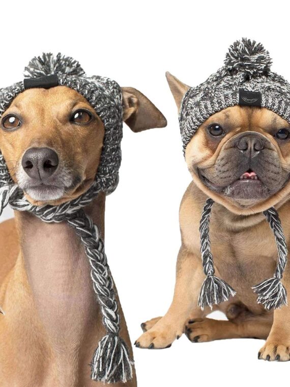 Dog Winter Knitted Hat With Ear Holes And Long Tassel