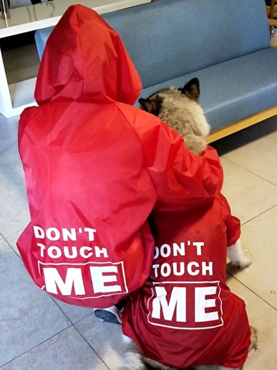 Waterproof Raincoat For Dog And Owner - With Printed Text