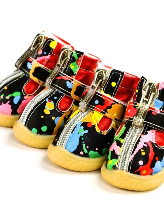 Warm Winter Shoes With Colorful Highlights For Dogs