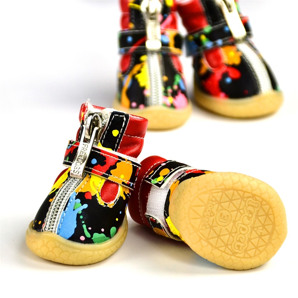 Warm Winter Shoes With Colorful Highlights For Dogs