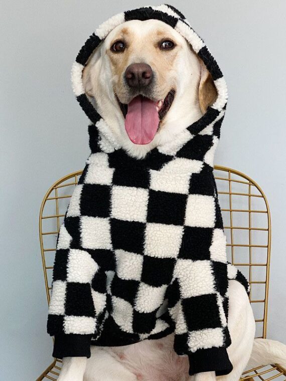 Checkered Fleece Hoodie For Dog