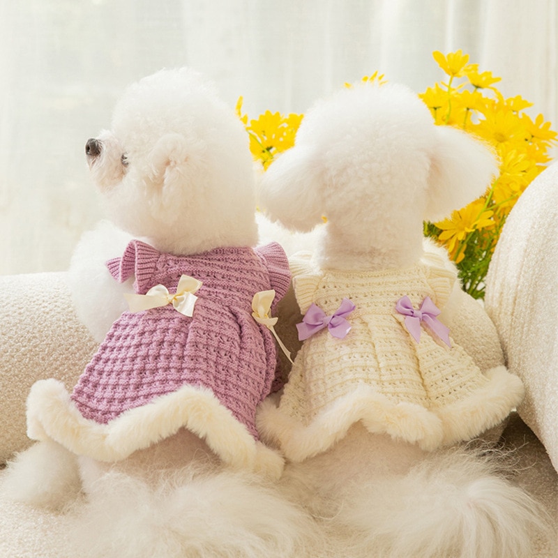Dog Sweet Wool Dress – Purple And White Color