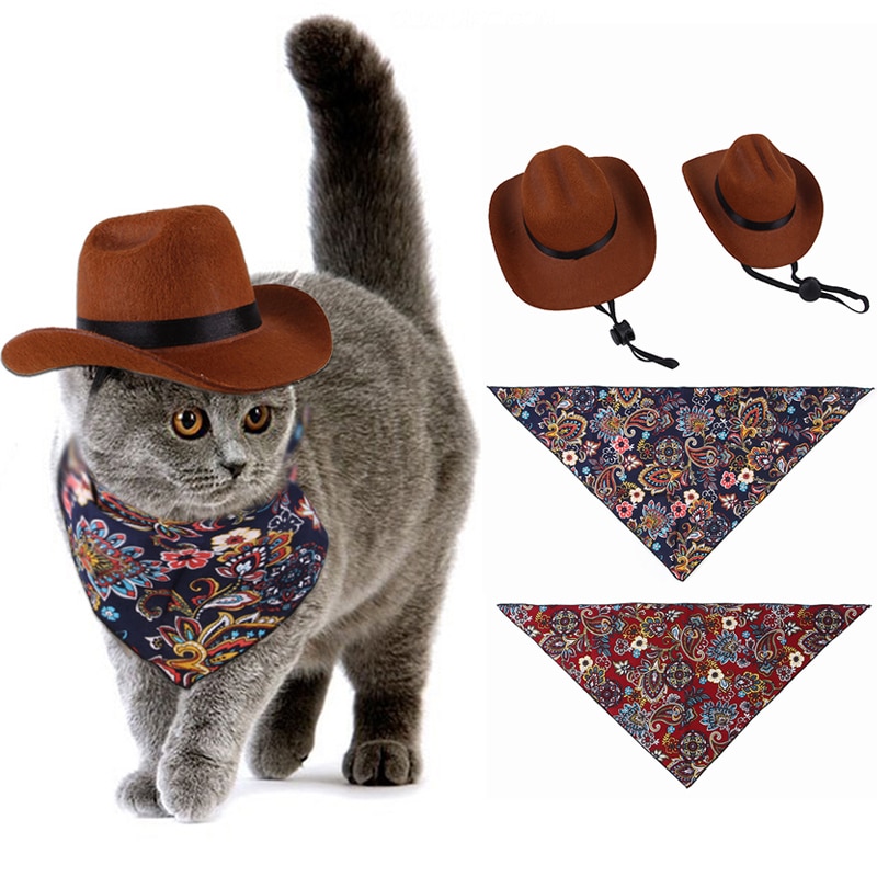 Cowboy Style - Hat And Triangle Scarf For Dog