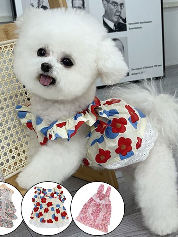 Dog Cotton Dress - Dog Princess Style Floral Skirt